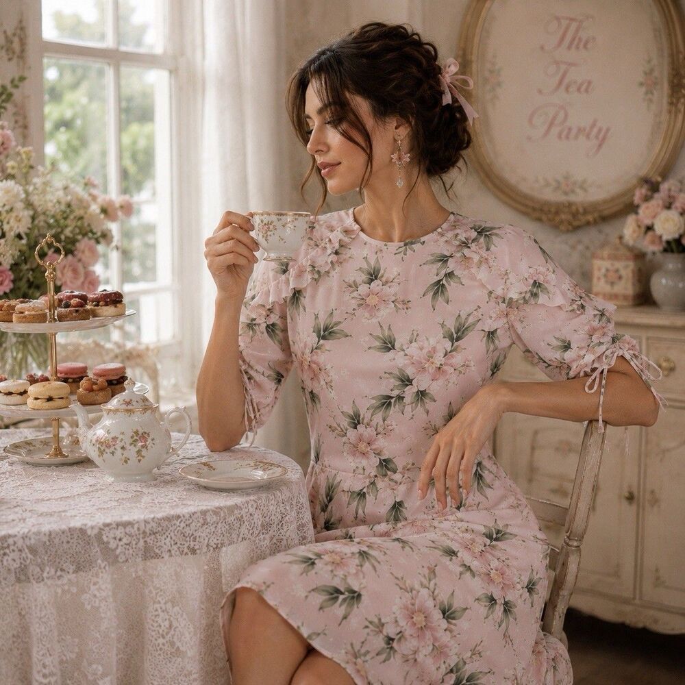 Atmosphere Pink Floral Dress Summer Ruffle Short Sleeves Sz 10